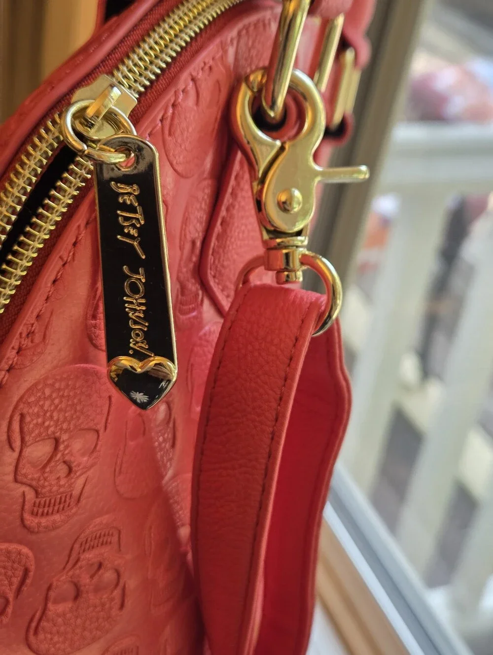 NWT Betsey Johnson Pink Embossed Skull Dome Satchel Crossbody Gold Hardware